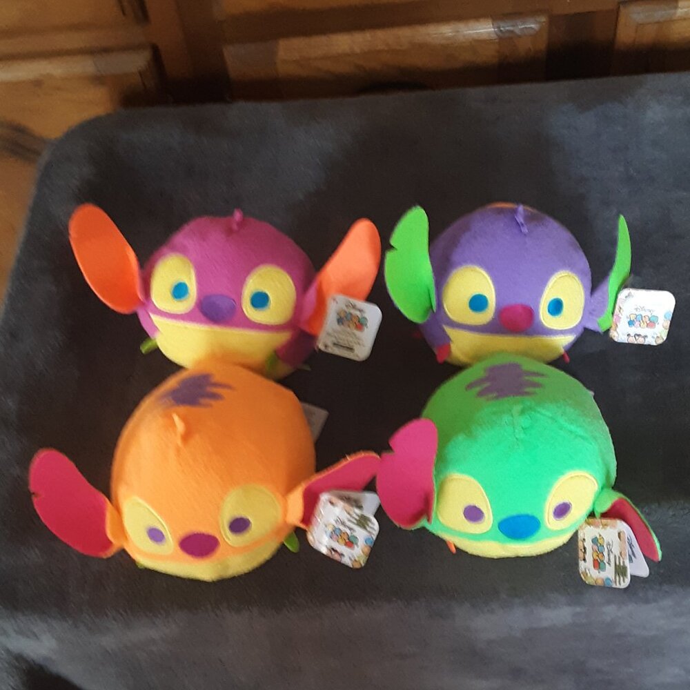 (4) Disney Tsum Tsum Neon Stitch Collectible Plush - 6 inch